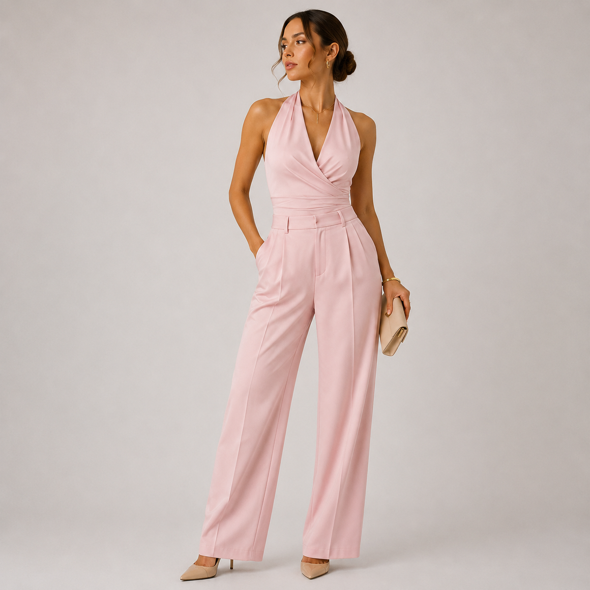 Halter Neck Jumpsuit - Pink