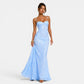 Elegant Floral Evening Dress - Light Blue sequin