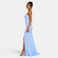 Elegant Floral Evening Dress - Light Blue slit