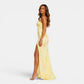 Elegant Floral Evening Dress - Yellow lace detail
