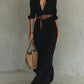 Ruched Maxi Shirt Dress - Navy Blue