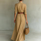 Ruched Maxi Shirt Dress - Khaki
