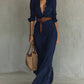 Ruched Maxi Shirt Dress - Black