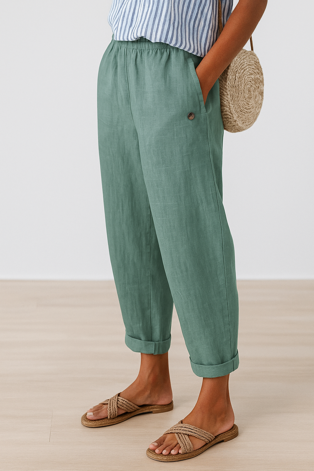 Women's Linen Trousers - Light Green