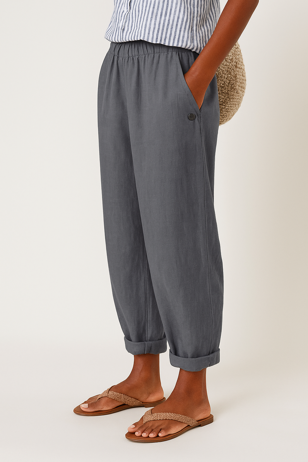 Women's Linen Trousers - Grey