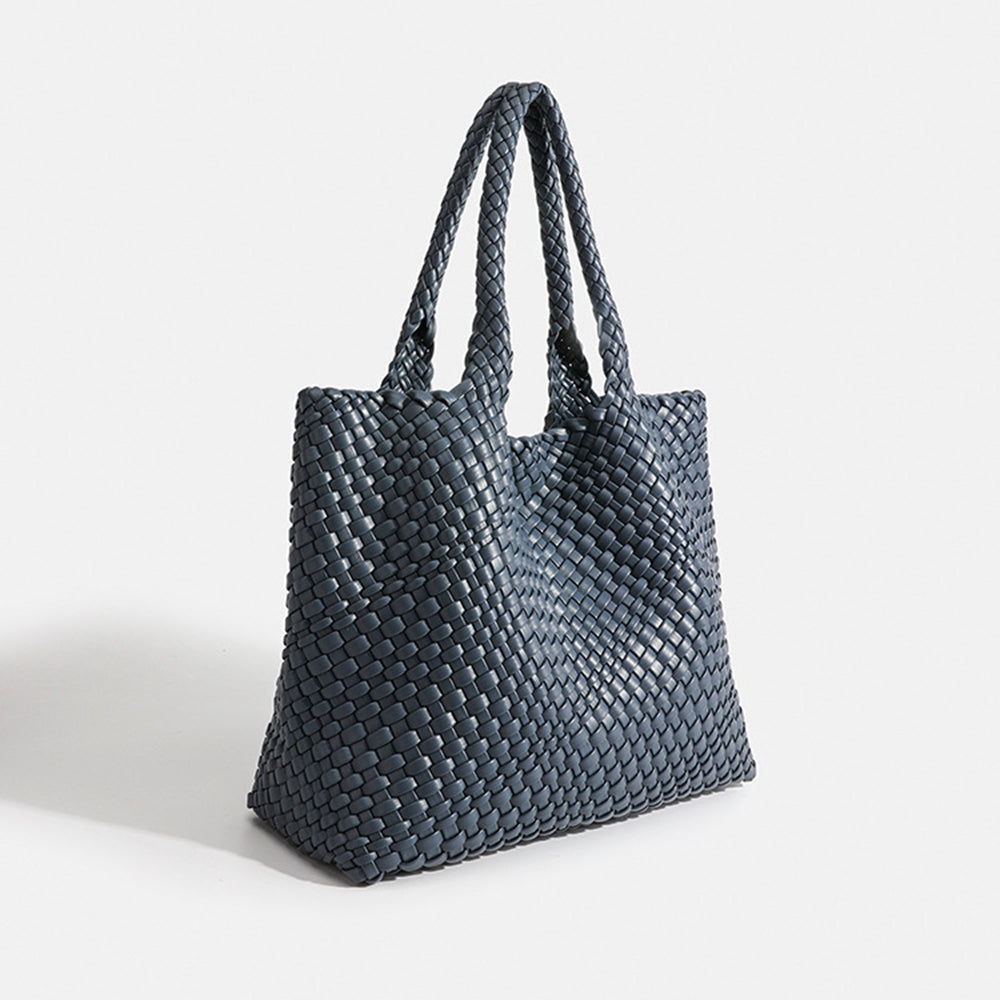 Woven Leather Tote Bag - Metal Gray