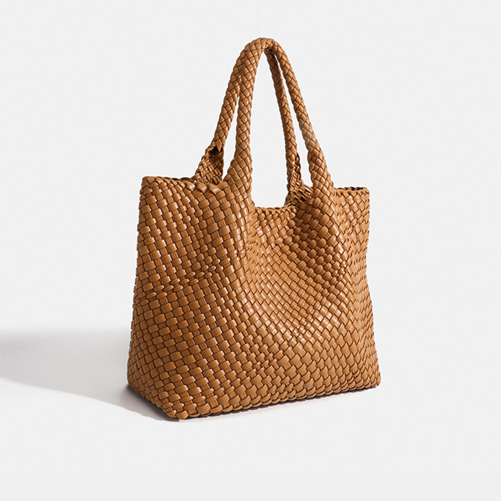 Woven Leather Tote Bag - Rust Brown
