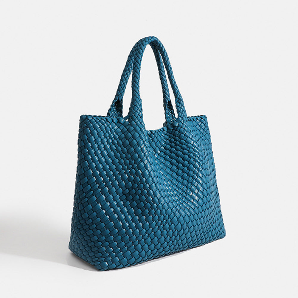 Woven Leather Tote Bag - Blue