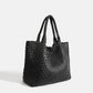 Woven Leather Tote Bag - Black