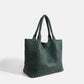 Woven Leather Tote Bag - Dark Green