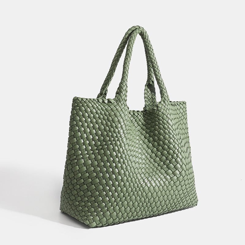 Woven Leather Tote Bag - Light Green