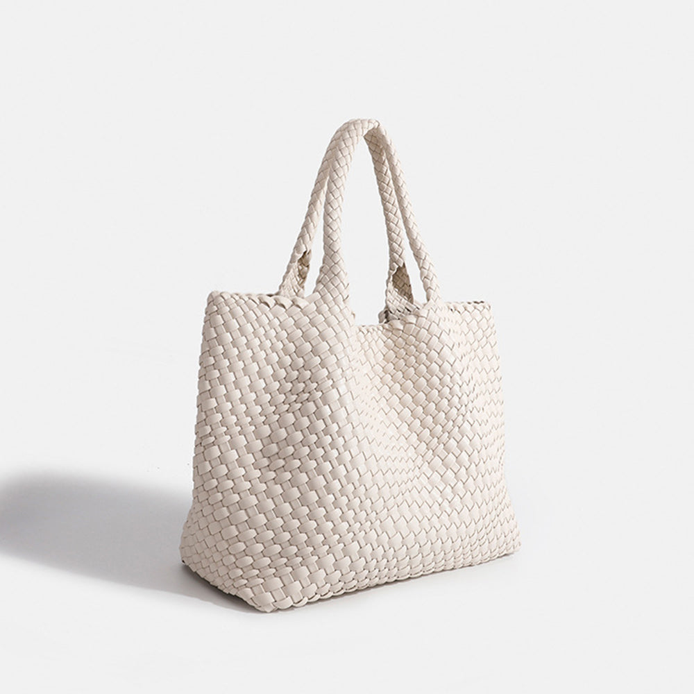 Woven Leather Tote Bag - Off-White