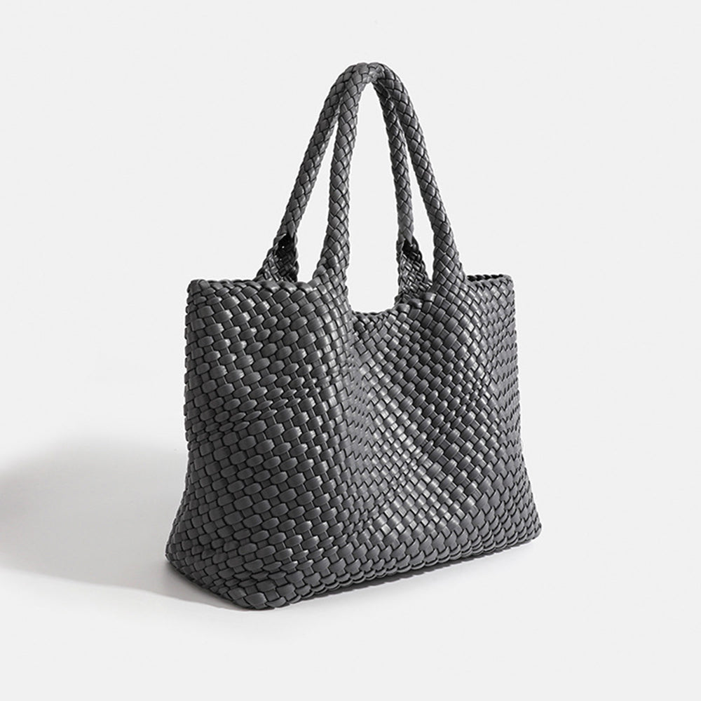 Woven Leather Tote Bag - Dark Gray