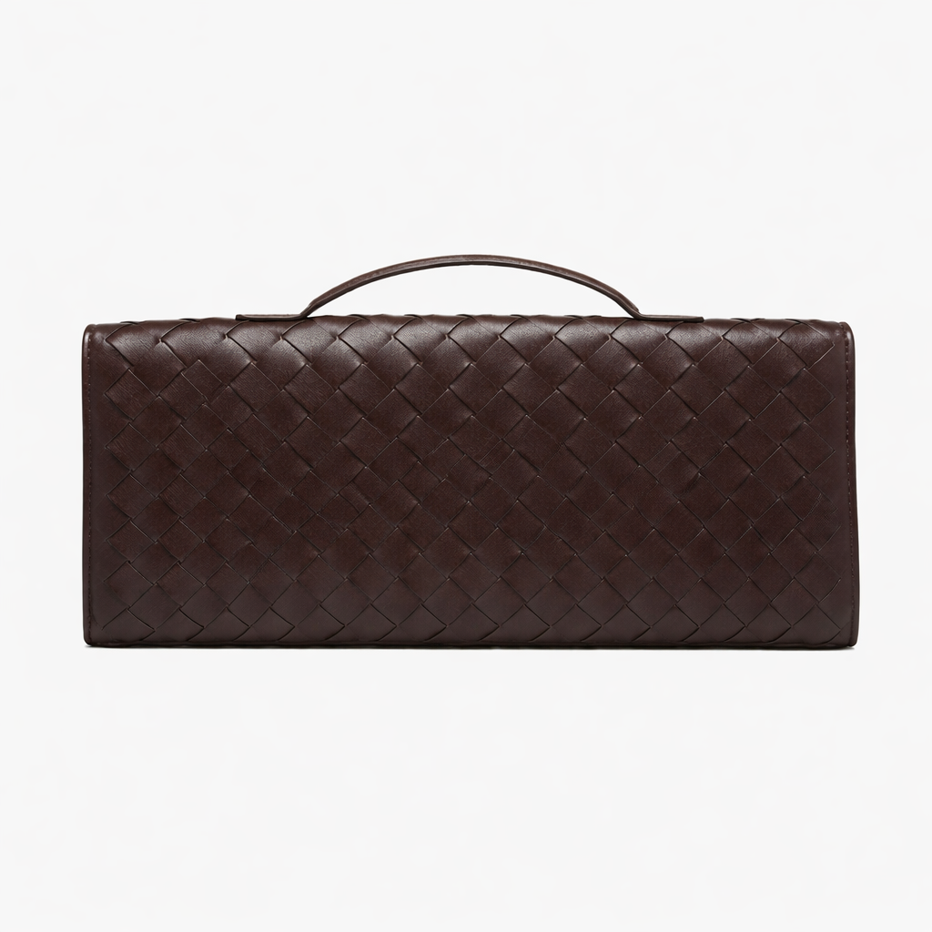 Woven Clutch Bag - Brown back view