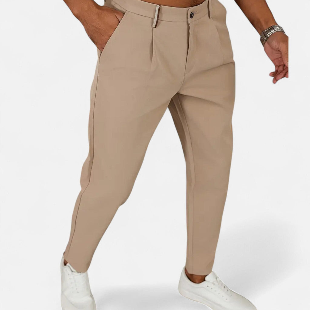 Classic Pleated Business Trousers - Khaki