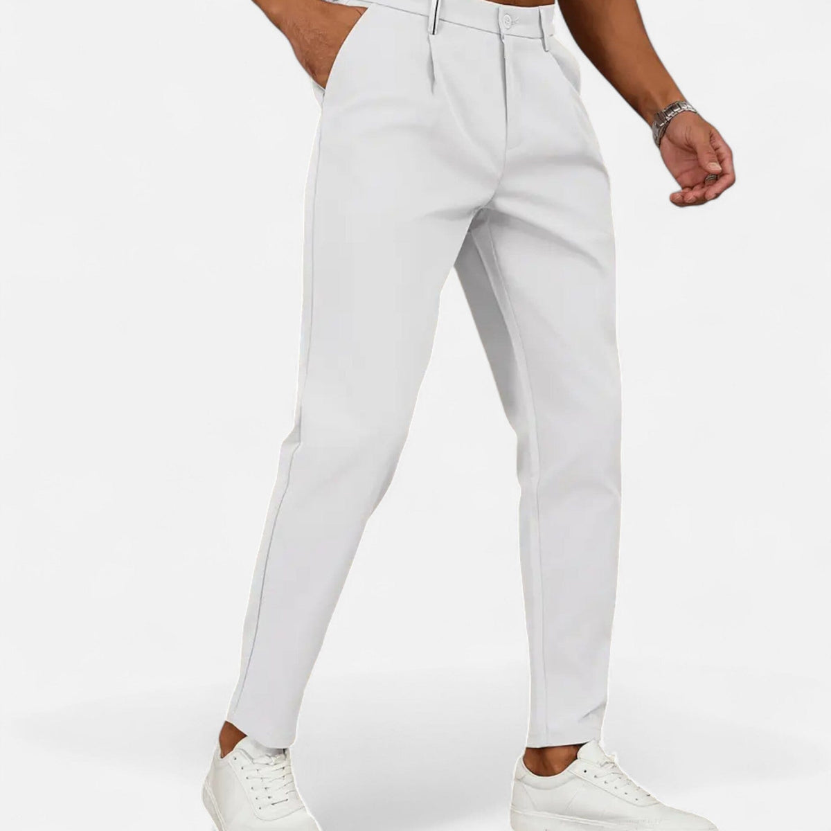 Classic Pleated Business Trousers - White