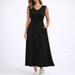 Sleeveless Waist-Tie Midi Dress - Black