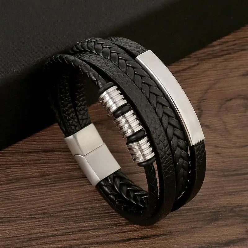 Men's Leather Bracelet - Grey