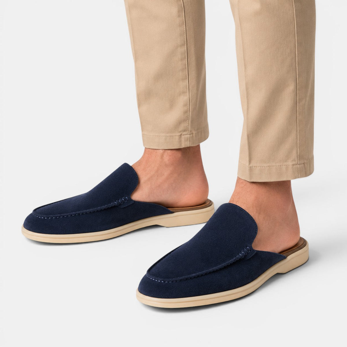 Slip-On Suede Mules - Navy styled