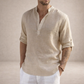 Men's Linen Shirt Standing Collar - Beige
