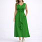Sleeveless Waist-Tie Midi Dress - Green