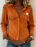 Fringe Suede Shirt Jacket - Orange