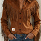 Fringe Suede Shirt Jacket - Dark Brown