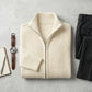 Nordic Ribbed Zip Cardigan - Sand Beige flat lay outfit grid