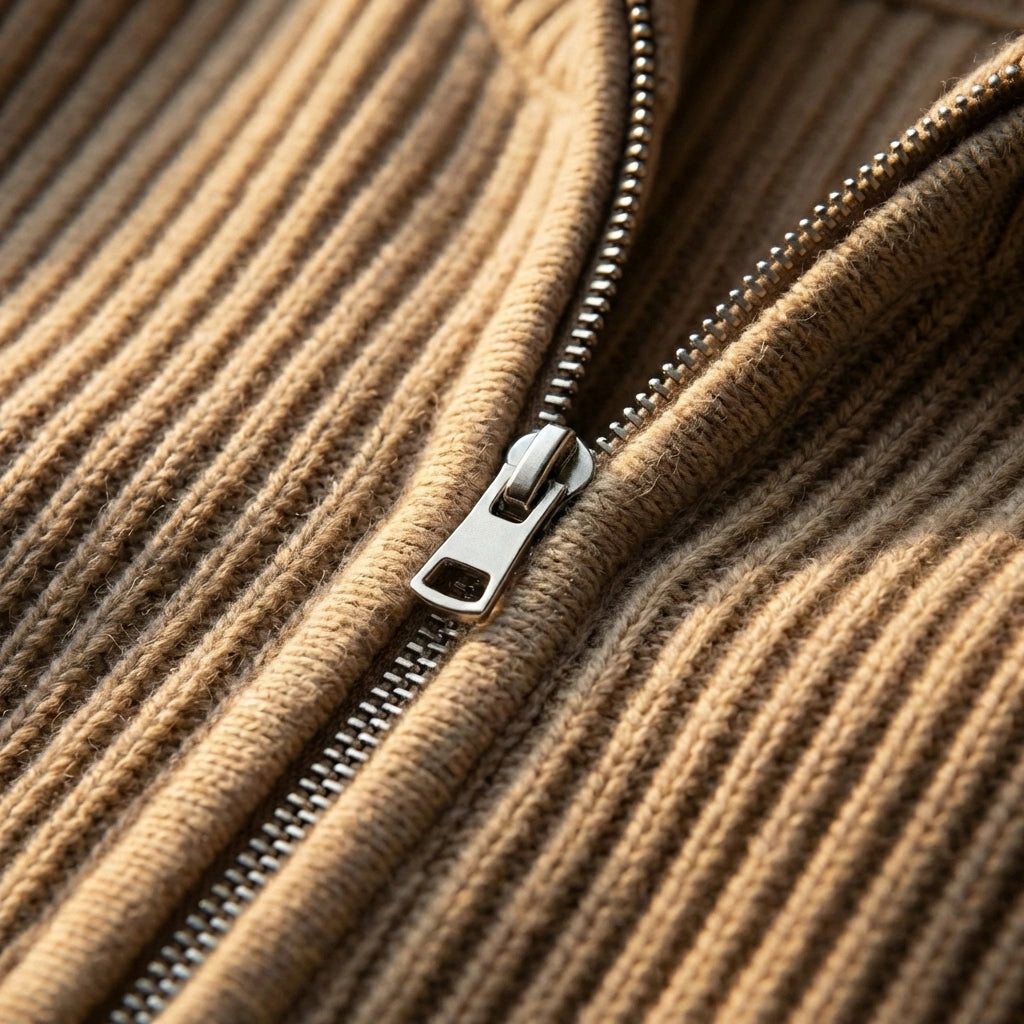 Kaelon Ribbed Zip Cardigan - zipper detail