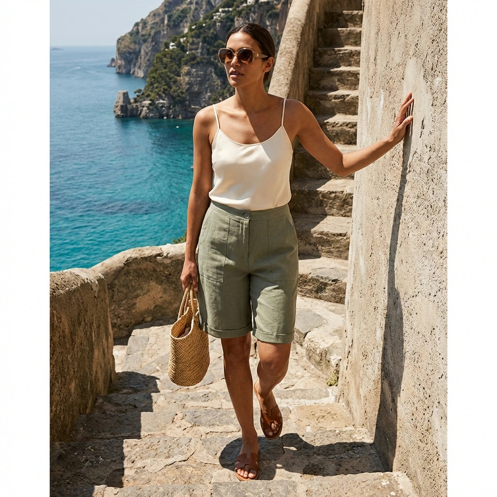 Linara Linen Bermuda Shorts - Sage Green lifestyle