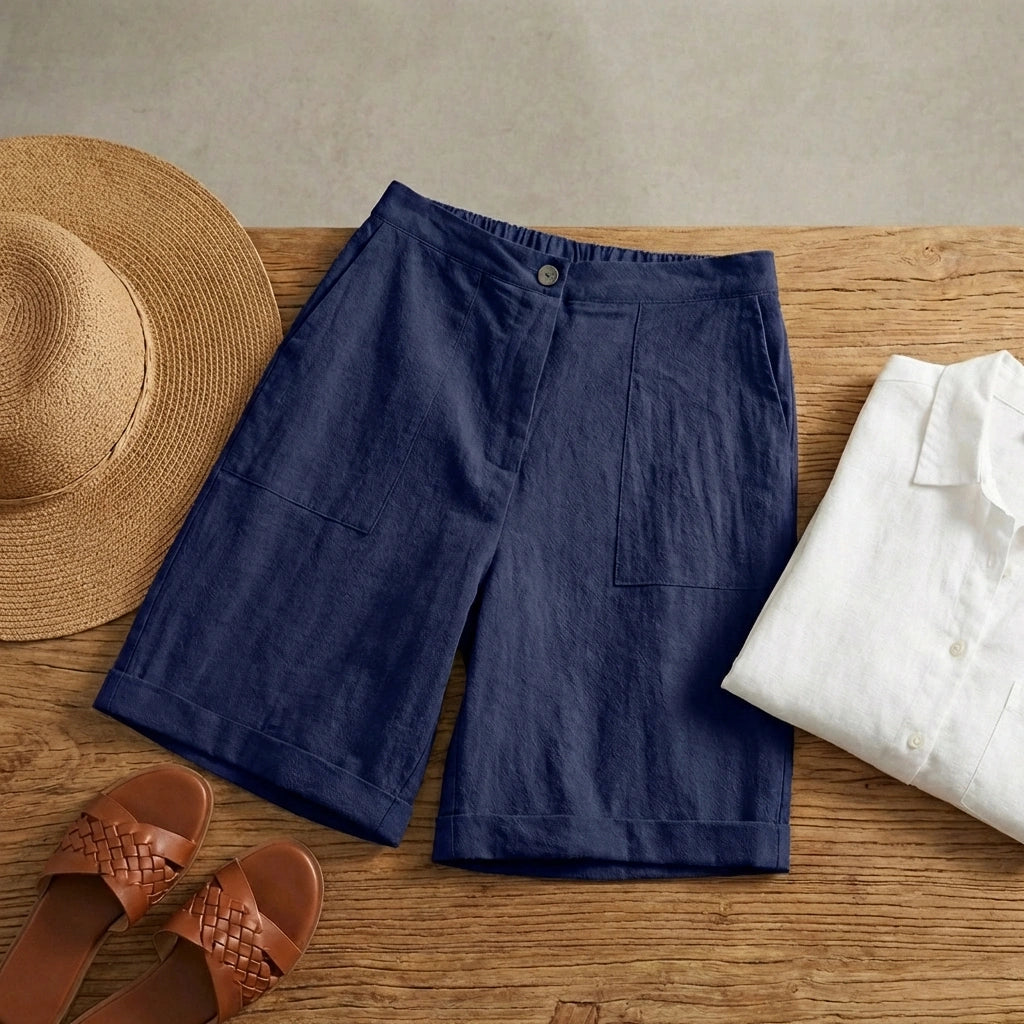 Linara Linen Bermuda Shorts - Midnight Navy flat lay