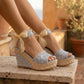 Oruzen Espadrille Wedges - Luminous Silver Lace lifestyle