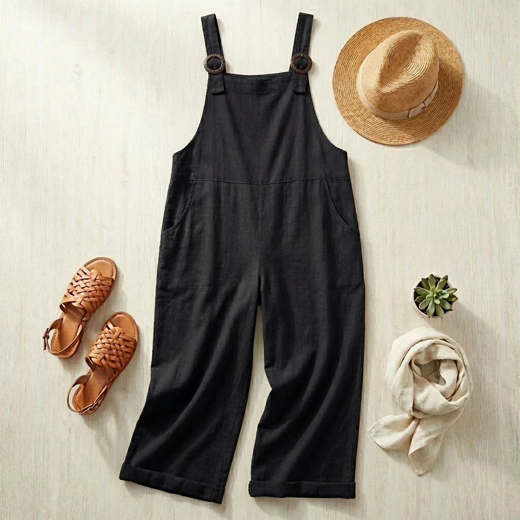 Cotton-Linen Overalls - Midnight Black flat lay