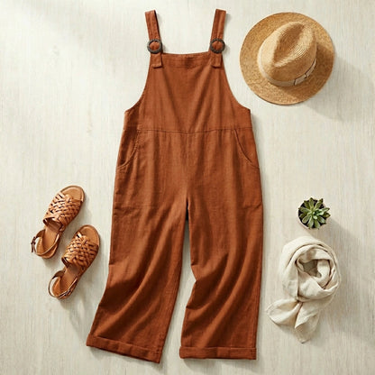 Cotton-Linen Overalls - Terracotta Red flat lay