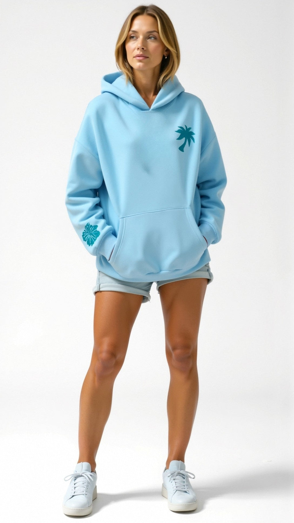 Abigail Embroidered Hoodie - Blue front