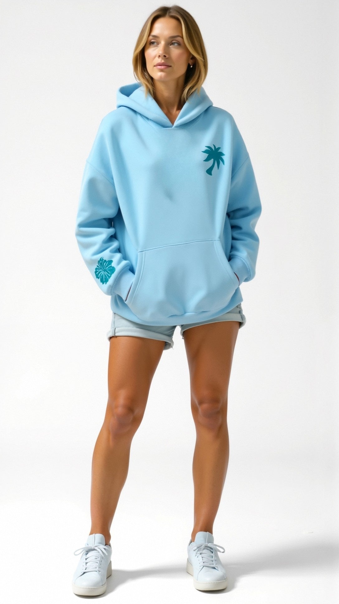 Abigail Embroidered Hoodie - Blue front