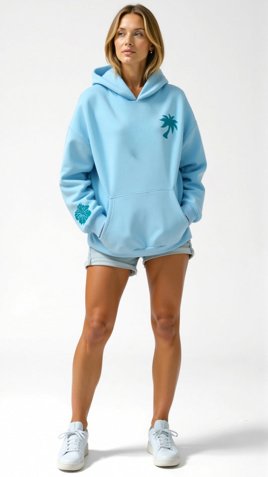 Abigail Embroidered Hoodie - Blue front