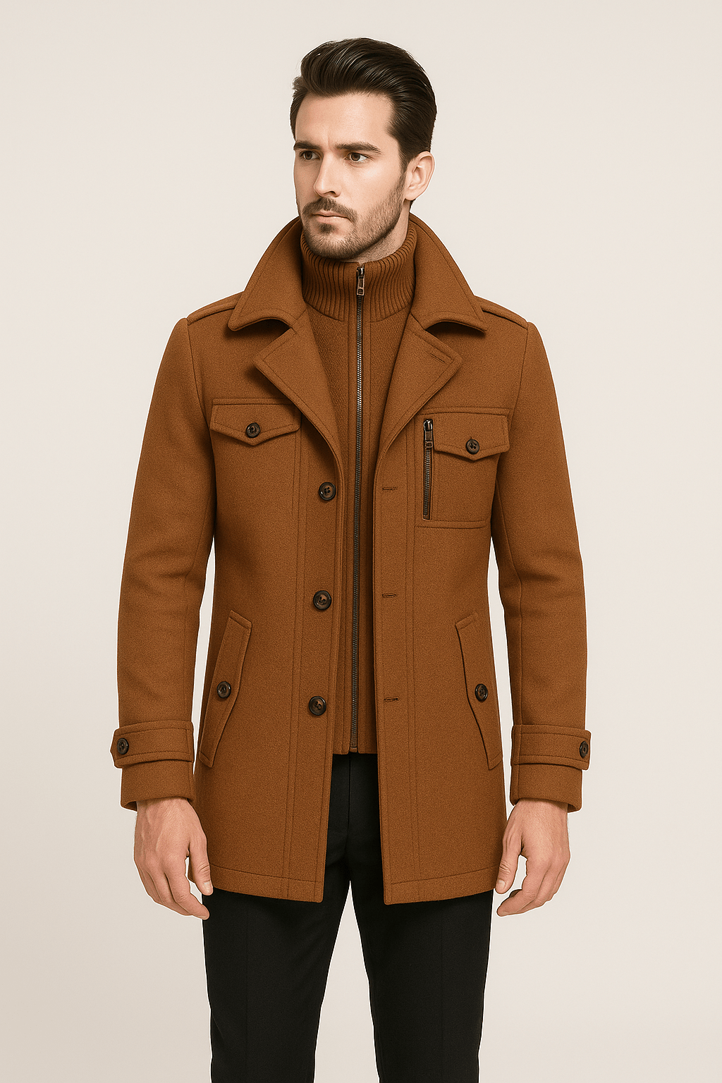 Felix Double-Layer Coat - Brown detail