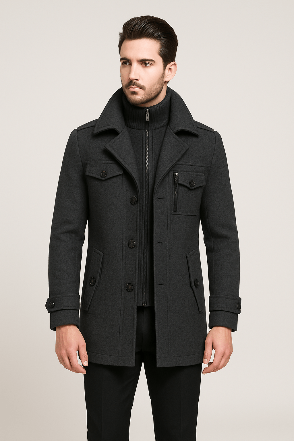 Felix Double-Layer Coat - Black detail