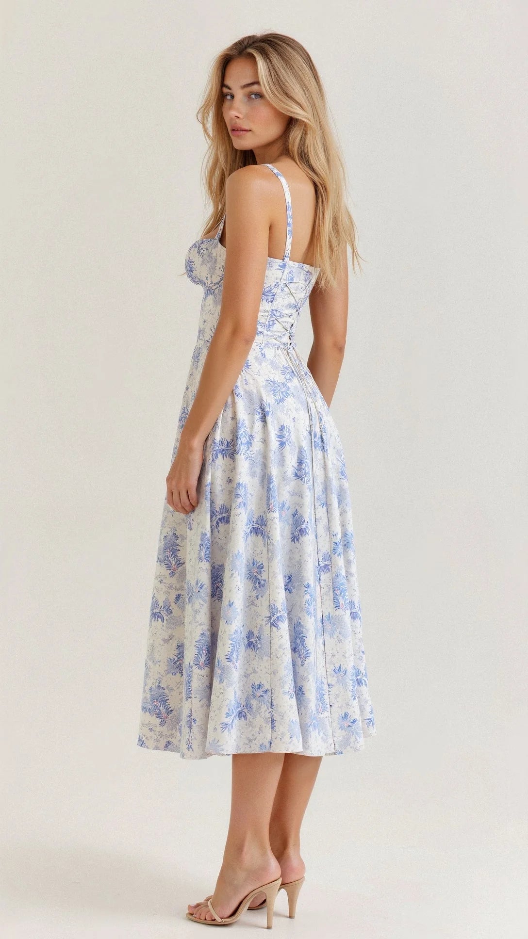 Corset Midi Dress - flowing skirt detail