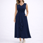 Sleeveless Waist-Tie Midi Dress - Navy