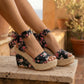 Oruzen Espadrille Wedges - Midnight Botanical black floral lifestyle
