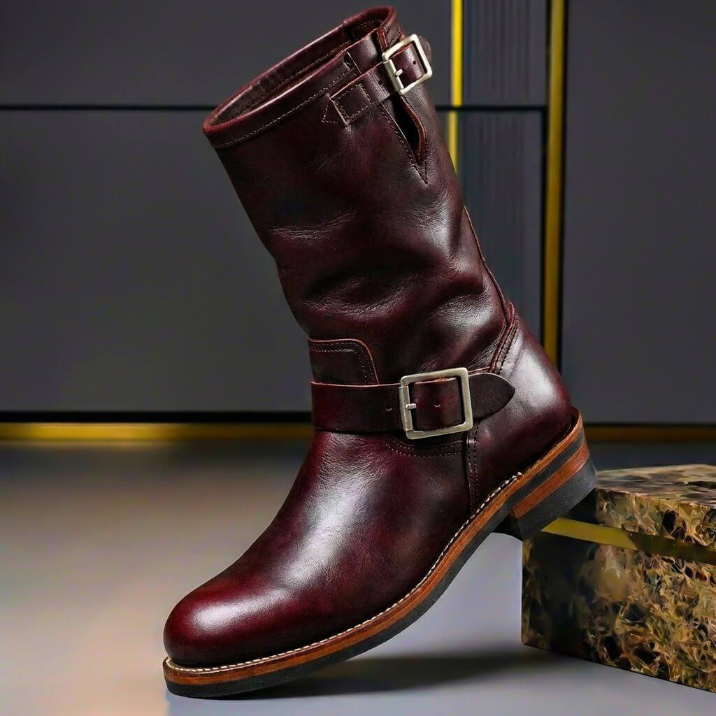 Bancroft Vintage Leather Boots - Burgundy Red