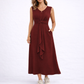 Sleeveless Waist-Tie Midi Dress - Red