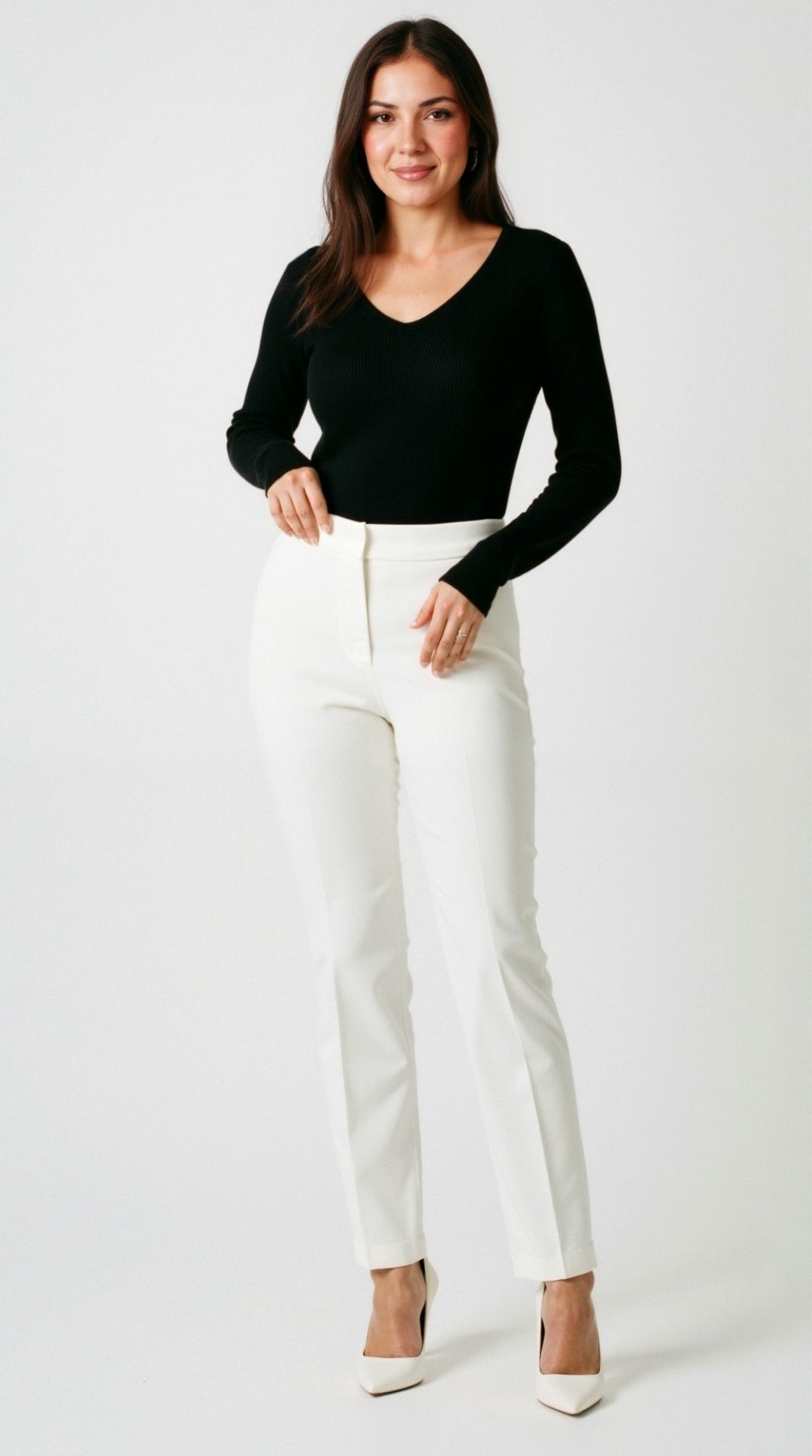Aurora Ribbed V-Neck Sweater - Black