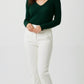 Aurora Ribbed V-Neck Sweater - Dark Green
