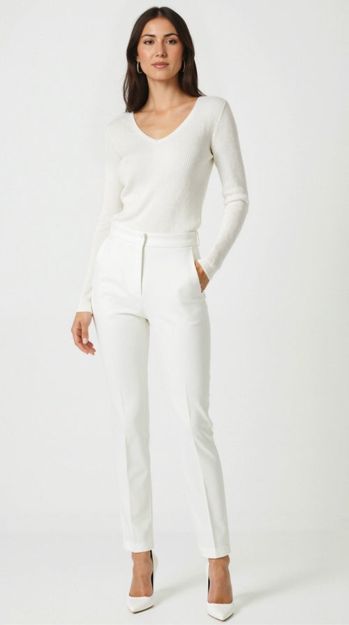 Aurora Ribbed V-Neck Sweater - White