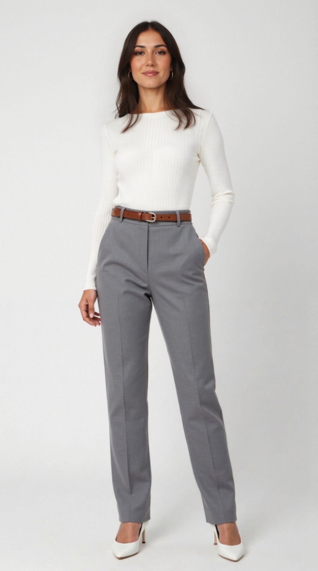 Winter Cloud-Knit Crew Top - White