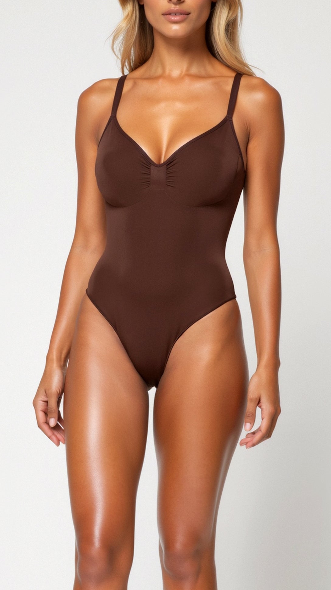 Seamless Thong Bodysuit - Brown