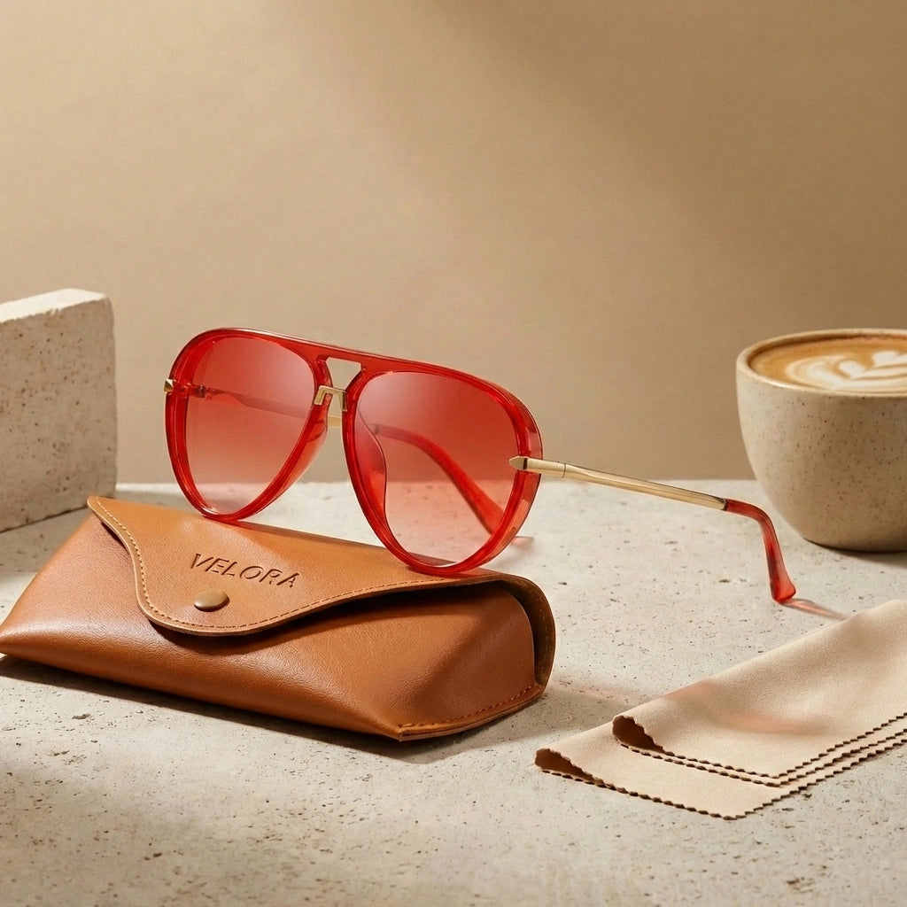 Aviator Sunglasses - Sunset Red